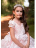 Pink 3D Flower Lace Organza Short Flower Girl Dress Pink 3D Flower Lace Organza Short Flower Girl Dress